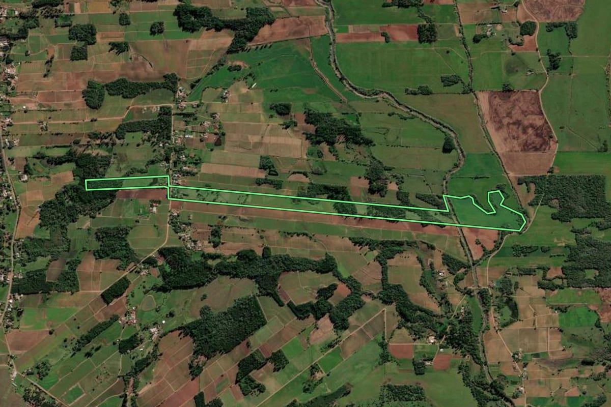 Imagem de satélite do imóvel rural em Vale do Sol (RS), com o contorno declarado no CAR desenhado por cima.