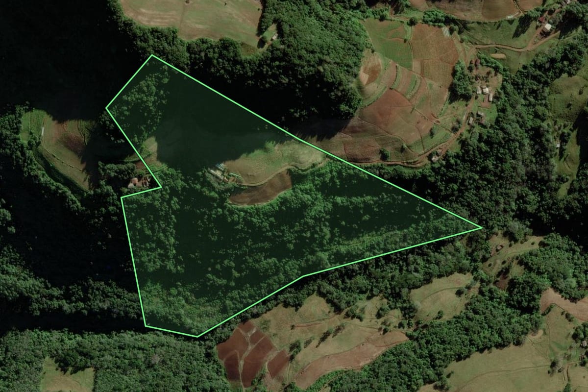 Imagem de satélite do imóvel rural em Vale do Sol (RS), com o contorno declarado no CAR desenhado por cima.