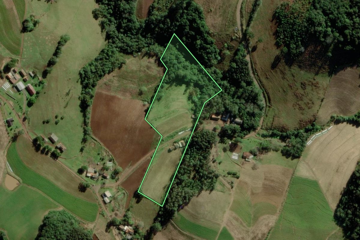 Imagem de satélite do imóvel rural em Vale do Sol (RS), com o contorno declarado no CAR desenhado por cima.