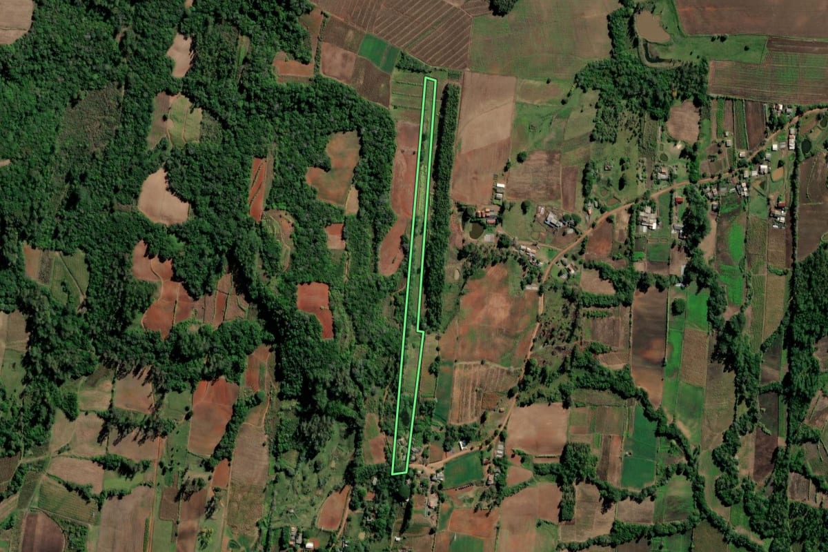 Imagem de satélite do imóvel rural em Vale do Sol (RS), com o contorno declarado no CAR desenhado por cima.