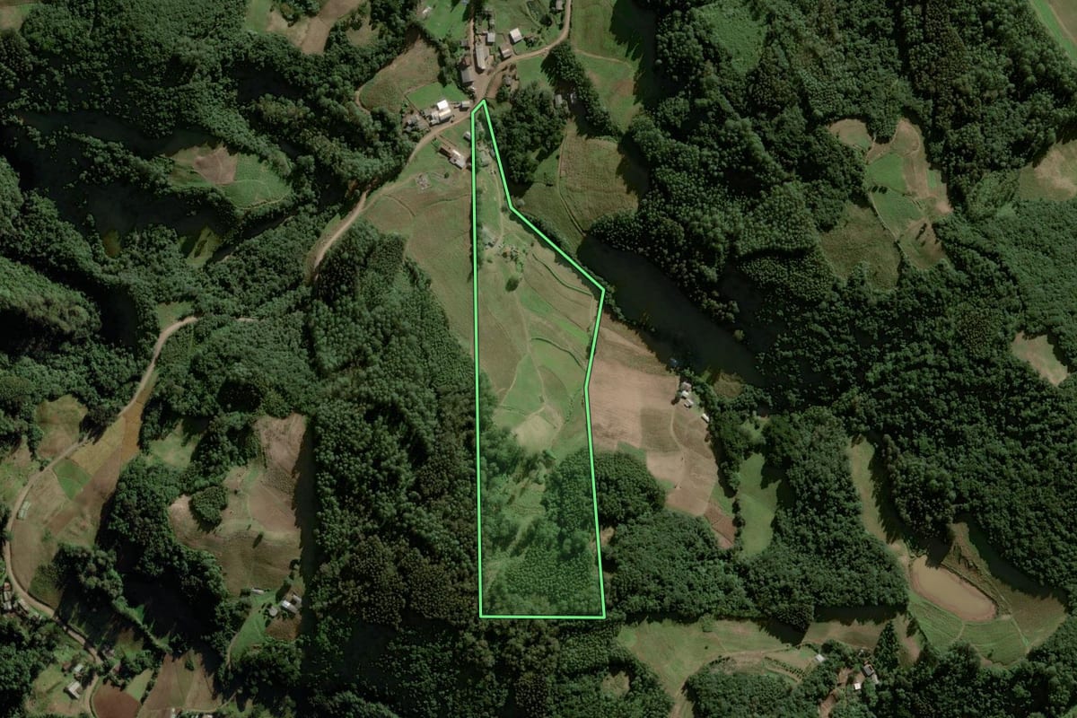 Imagem de satélite do imóvel rural em Vale do Sol (RS), com o contorno declarado no CAR desenhado por cima.