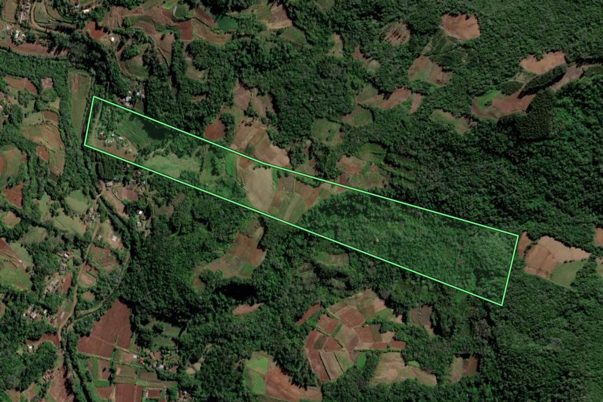 Imagem de satélite do imóvel rural em Vale do Sol (RS), com o contorno declarado no CAR desenhado por cima.