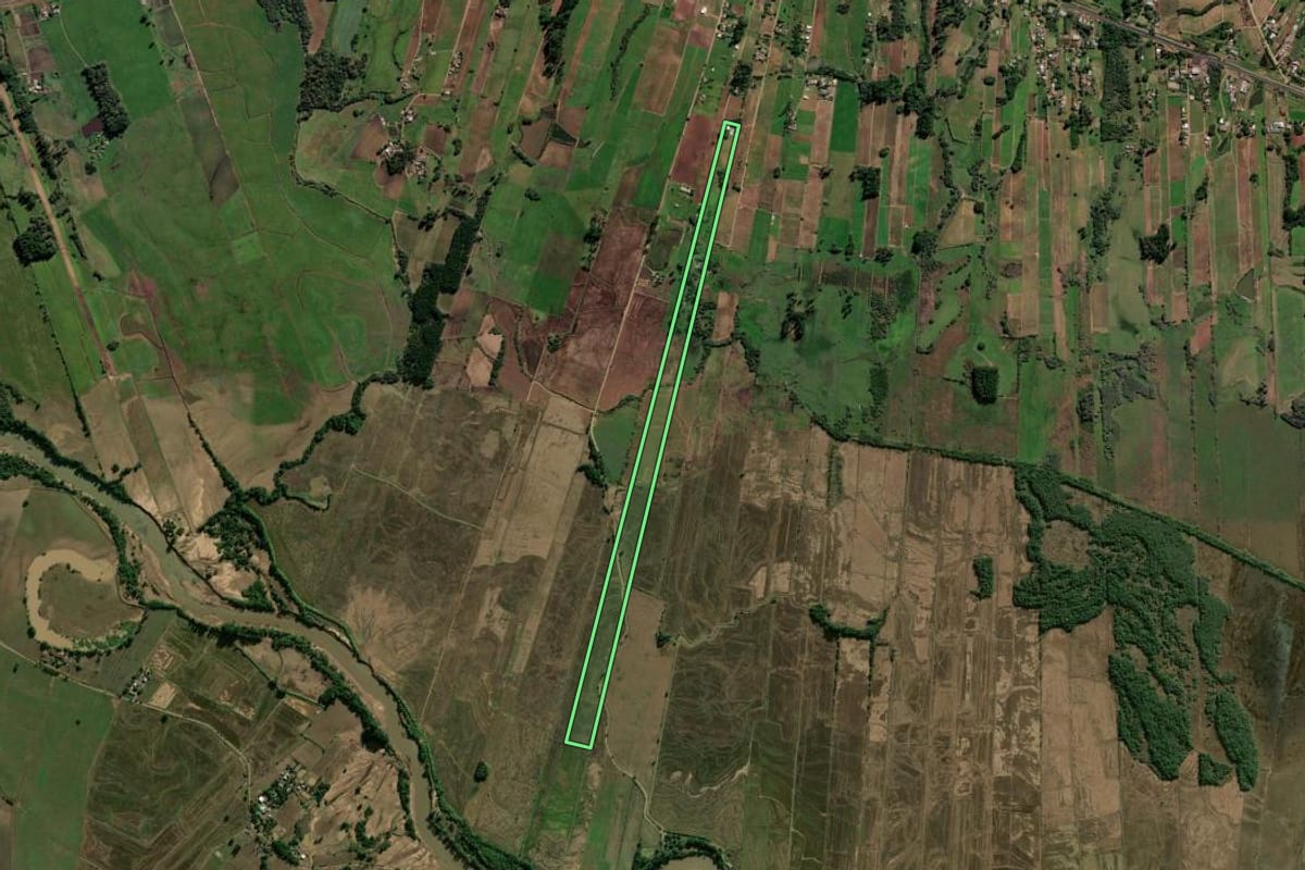 Imagem de satélite do imóvel rural em Vale do Sol (RS), com o contorno declarado no CAR desenhado por cima.