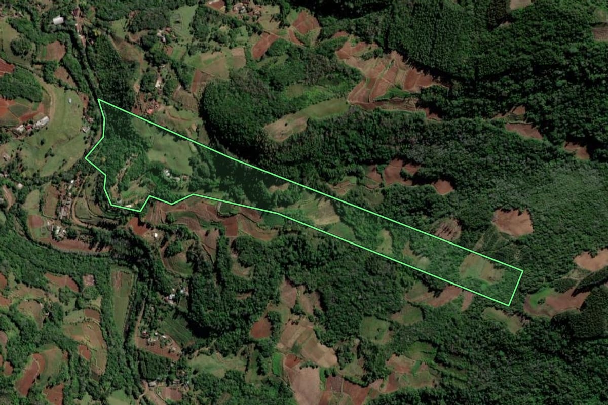 Imagem de satélite do imóvel rural em Vale do Sol (RS), com o contorno declarado no CAR desenhado por cima.