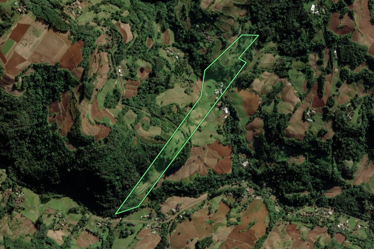 Imagem de satélite do imóvel rural em Vale do Sol (RS), com o contorno declarado no CAR desenhado por cima.