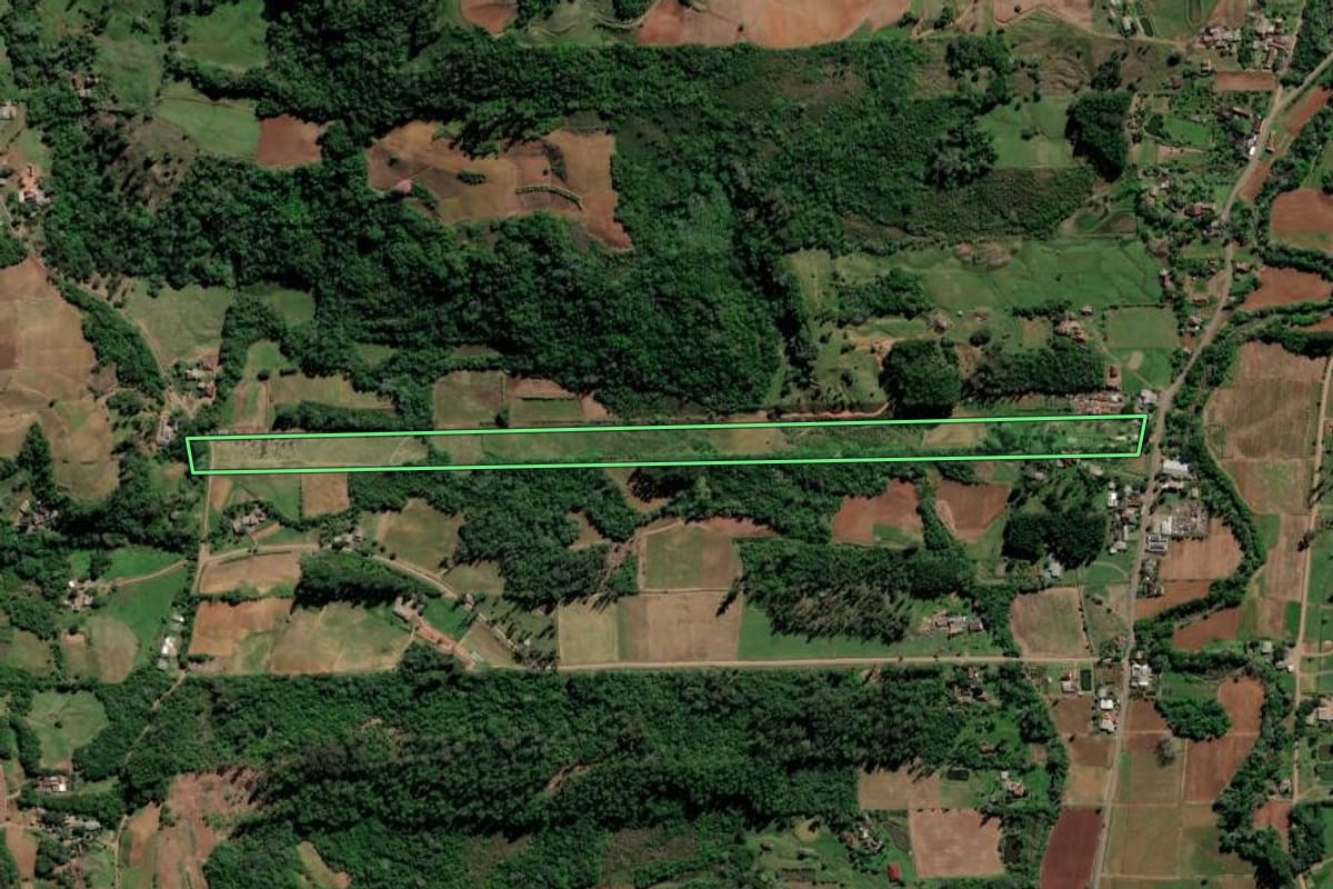 Imagem de satélite do imóvel rural em Vale do Sol (RS), com o contorno declarado no CAR desenhado por cima.