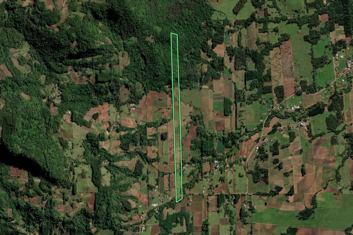 Imagem de satélite do imóvel rural em Vale do Sol (RS), com o contorno declarado no CAR desenhado por cima.
