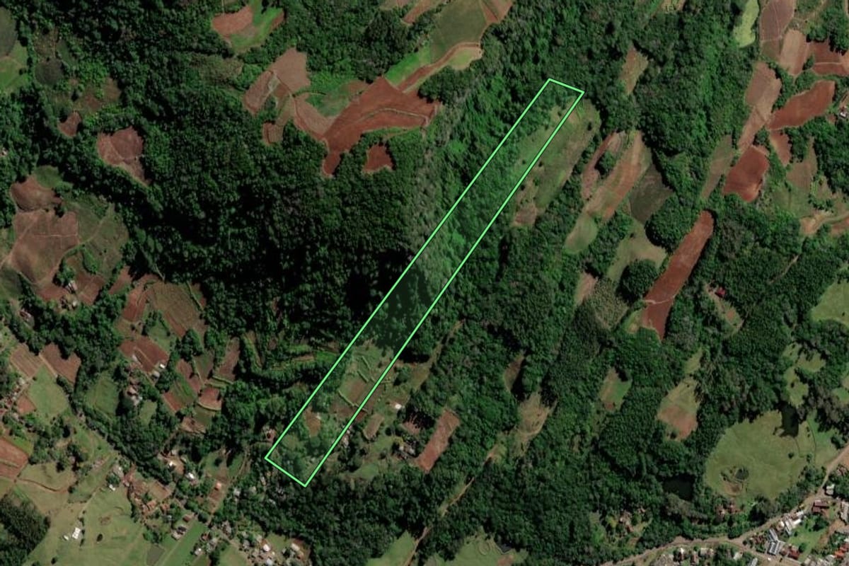 Imagem de satélite do imóvel rural em Vale do Sol (RS), com o contorno declarado no CAR desenhado por cima.