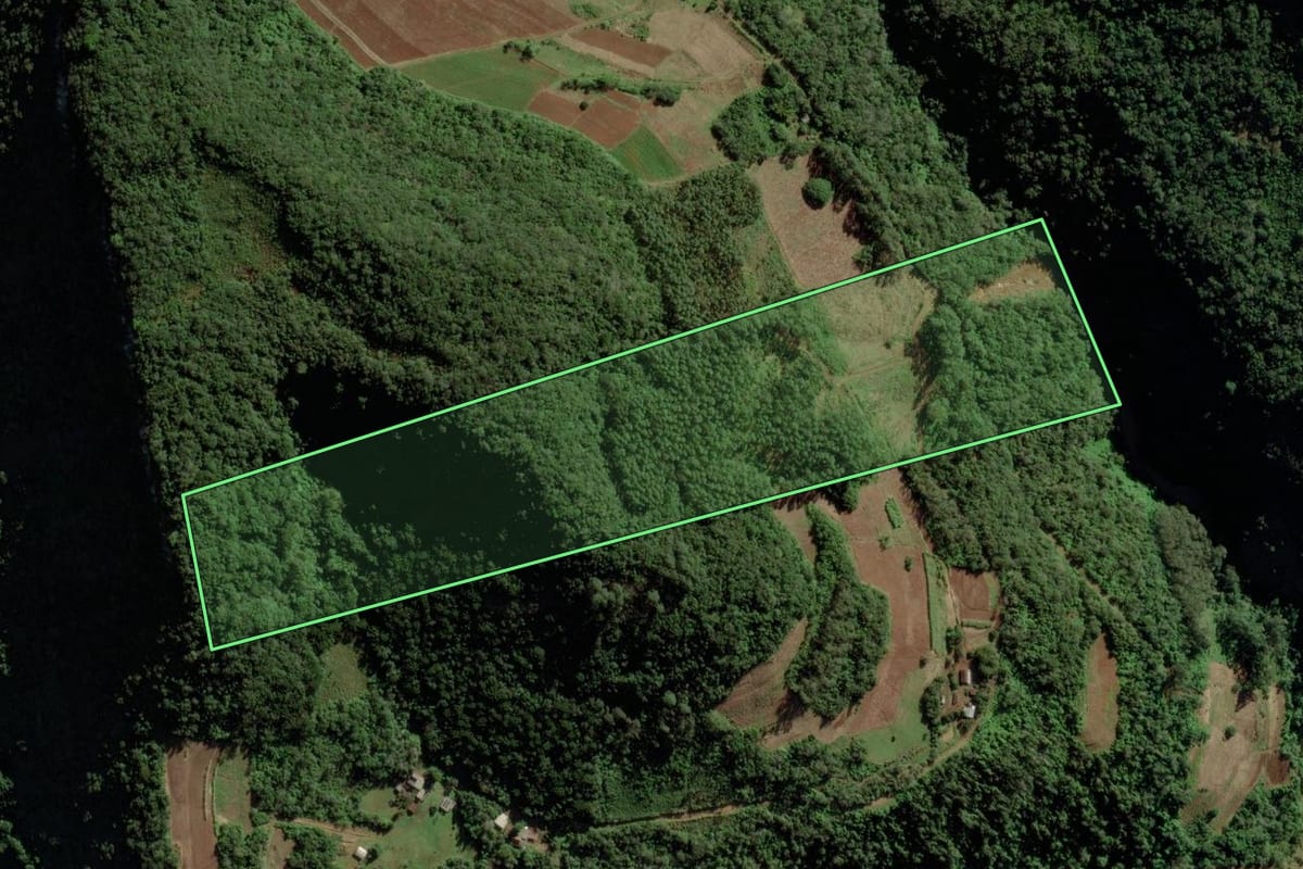 Imagem de satélite do imóvel rural em Vale do Sol (RS), com o contorno declarado no CAR desenhado por cima.