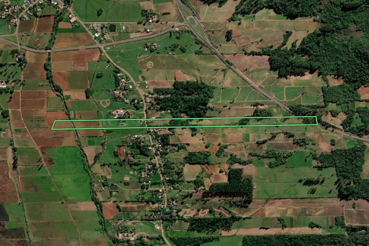 Imagem de satélite do imóvel rural em Vale do Sol (RS), com o contorno declarado no CAR desenhado por cima.
