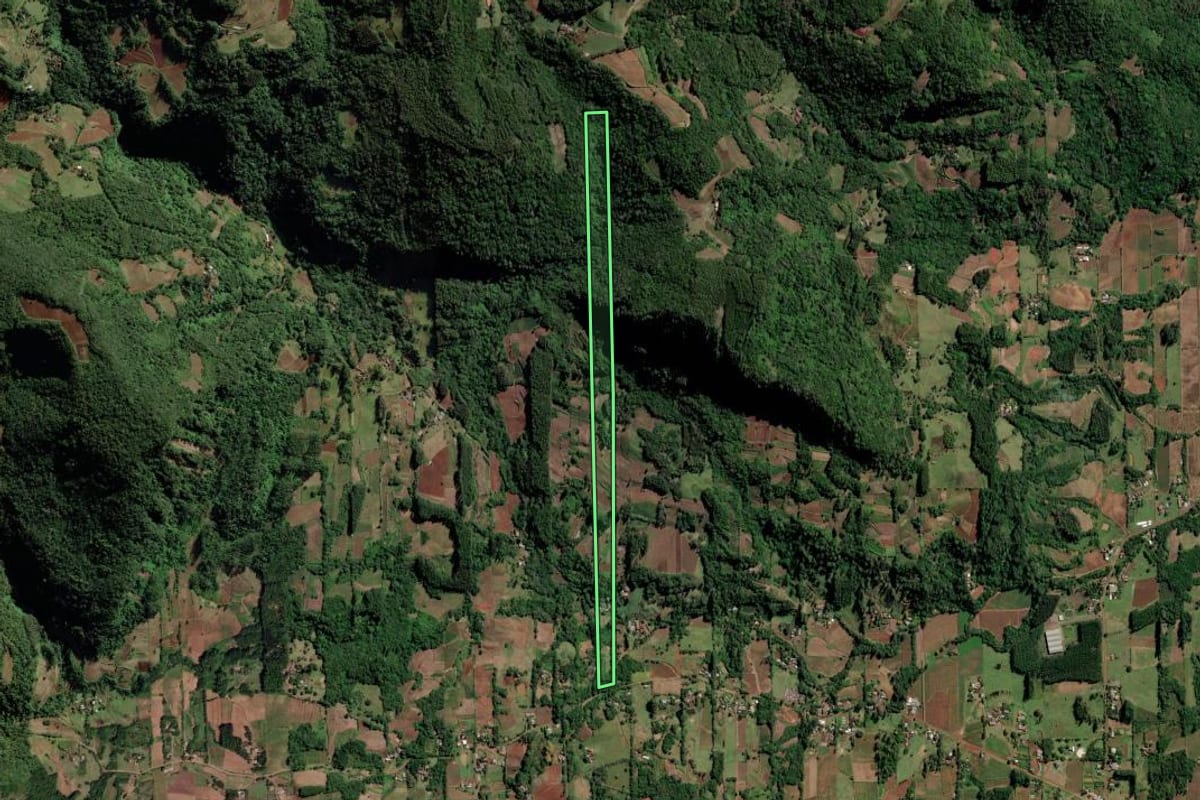 Imagem de satélite do imóvel rural em Vale do Sol (RS), com o contorno declarado no CAR desenhado por cima.