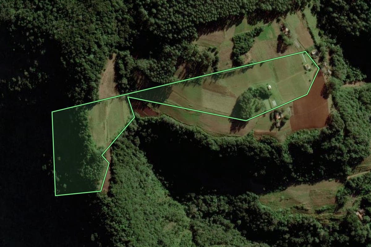 Imagem de satélite do imóvel rural em Vale do Sol (RS), com o contorno declarado no CAR desenhado por cima.