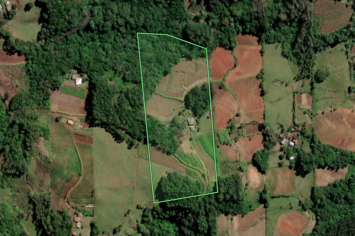 Imagem de satélite do imóvel rural em Vale do Sol (RS), com o contorno declarado no CAR desenhado por cima.