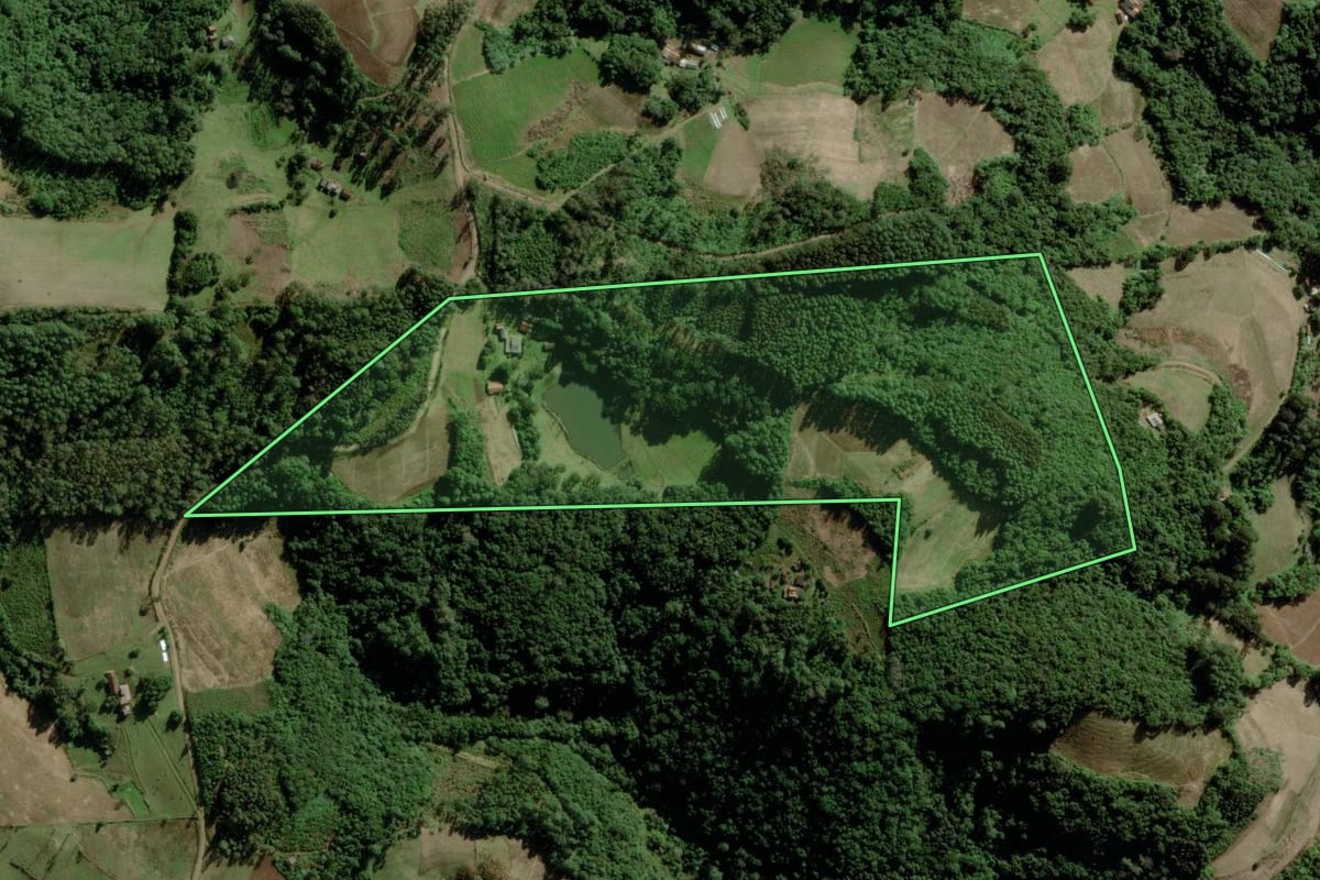 Imagem de satélite do imóvel rural em Vale do Sol (RS), com o contorno declarado no CAR desenhado por cima.