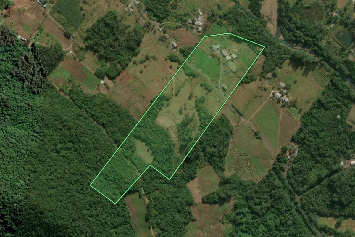 Imagem de satélite do imóvel rural em Vale Real (RS), com o contorno declarado no CAR desenhado por cima.
