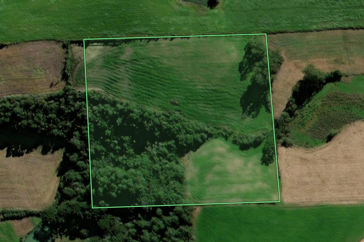Imagem de satélite do imóvel rural em Vanini (RS), com o contorno declarado no CAR desenhado por cima.