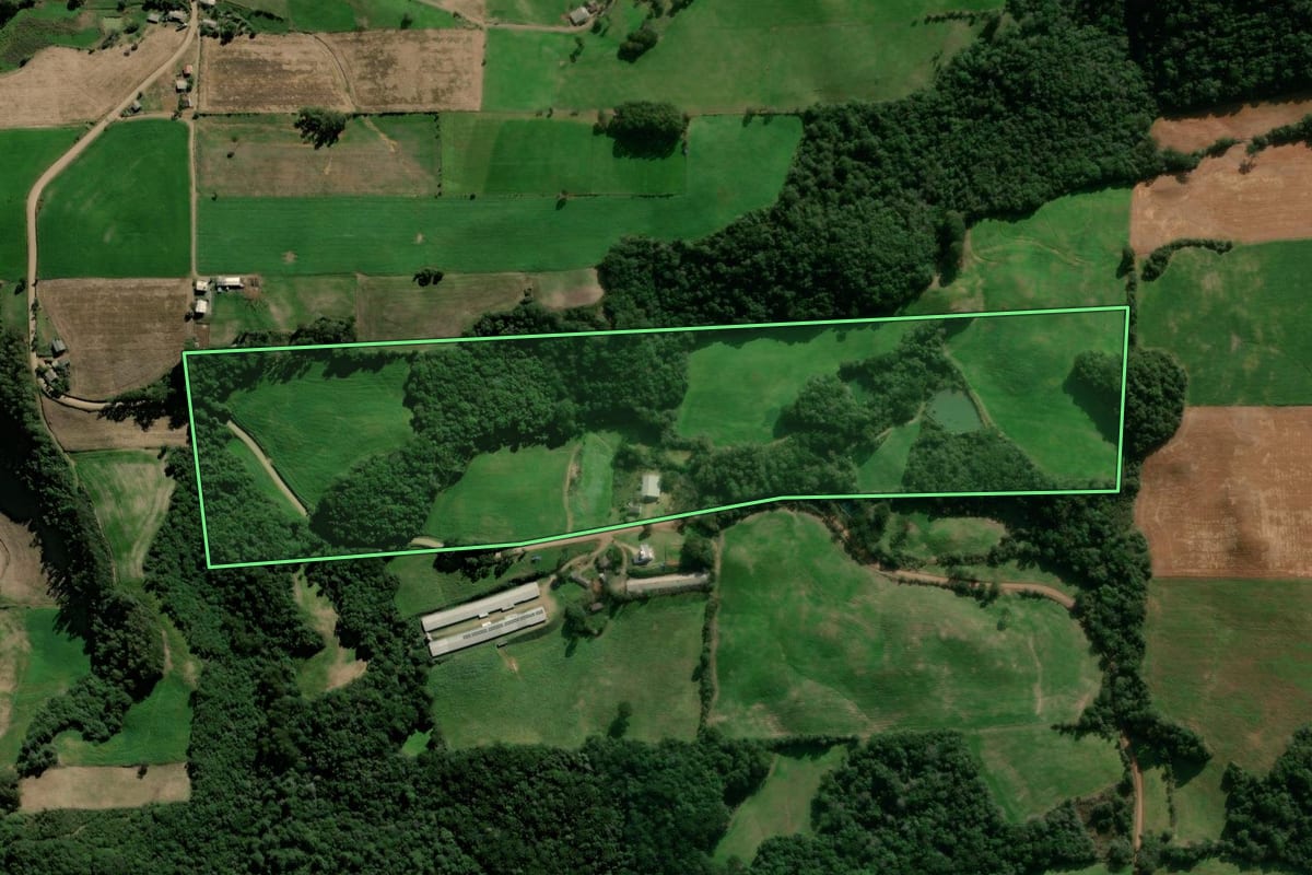 Imagem de satélite do imóvel rural em Vanini (RS), com o contorno declarado no CAR desenhado por cima.