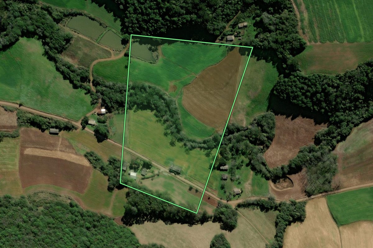 Imagem de satélite do imóvel rural em Vanini (RS), com o contorno declarado no CAR desenhado por cima.