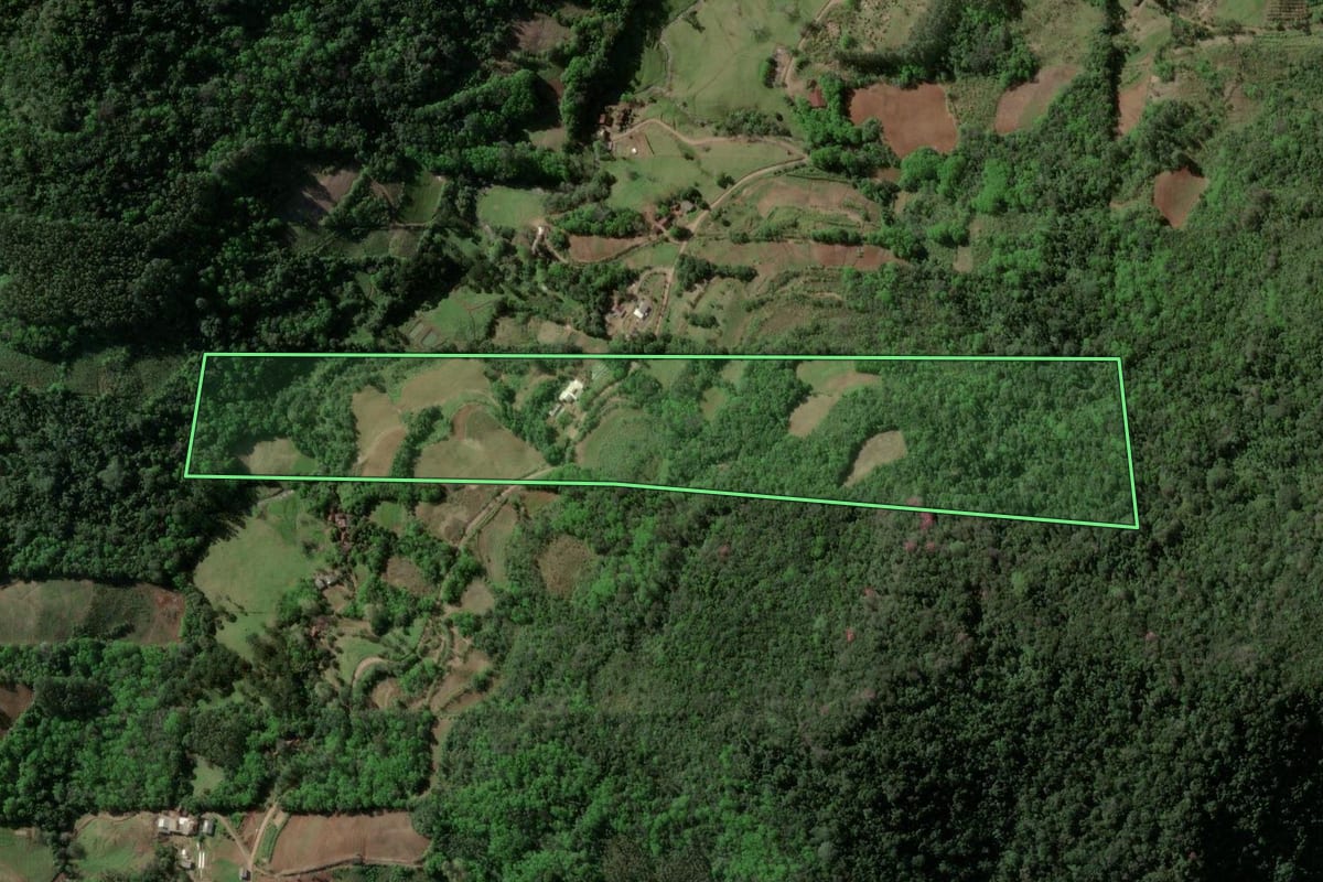 Imagem de satélite do imóvel rural em Venâncio Aires (RS), com o contorno declarado no CAR desenhado por cima.