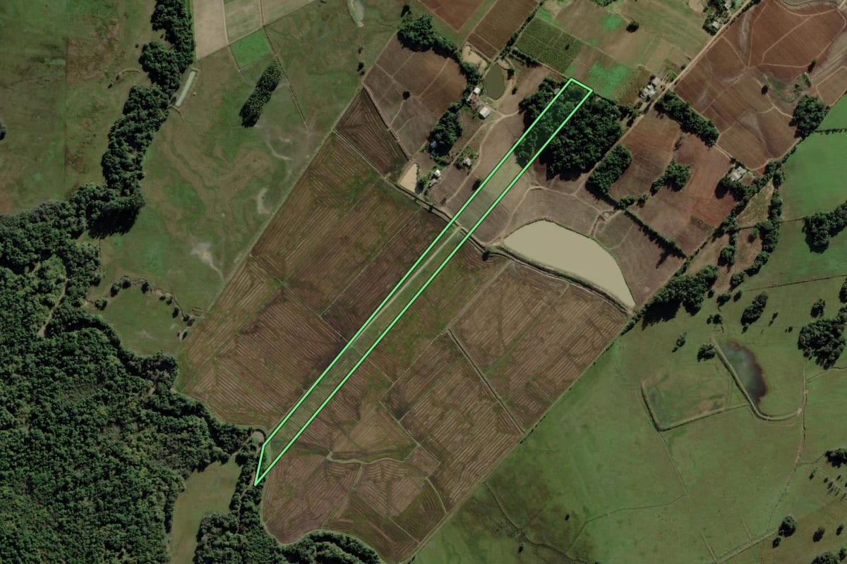 Imagem de satélite do imóvel rural em Venâncio Aires (RS), com o contorno declarado no CAR desenhado por cima.