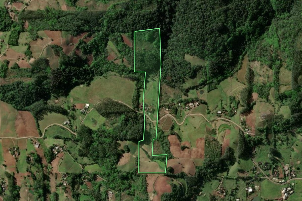 Imagem de satélite do imóvel rural em Venâncio Aires (RS), com o contorno declarado no CAR desenhado por cima.