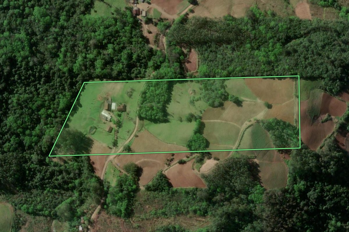 Imagem de satélite do imóvel rural em Venâncio Aires (RS), com o contorno declarado no CAR desenhado por cima.