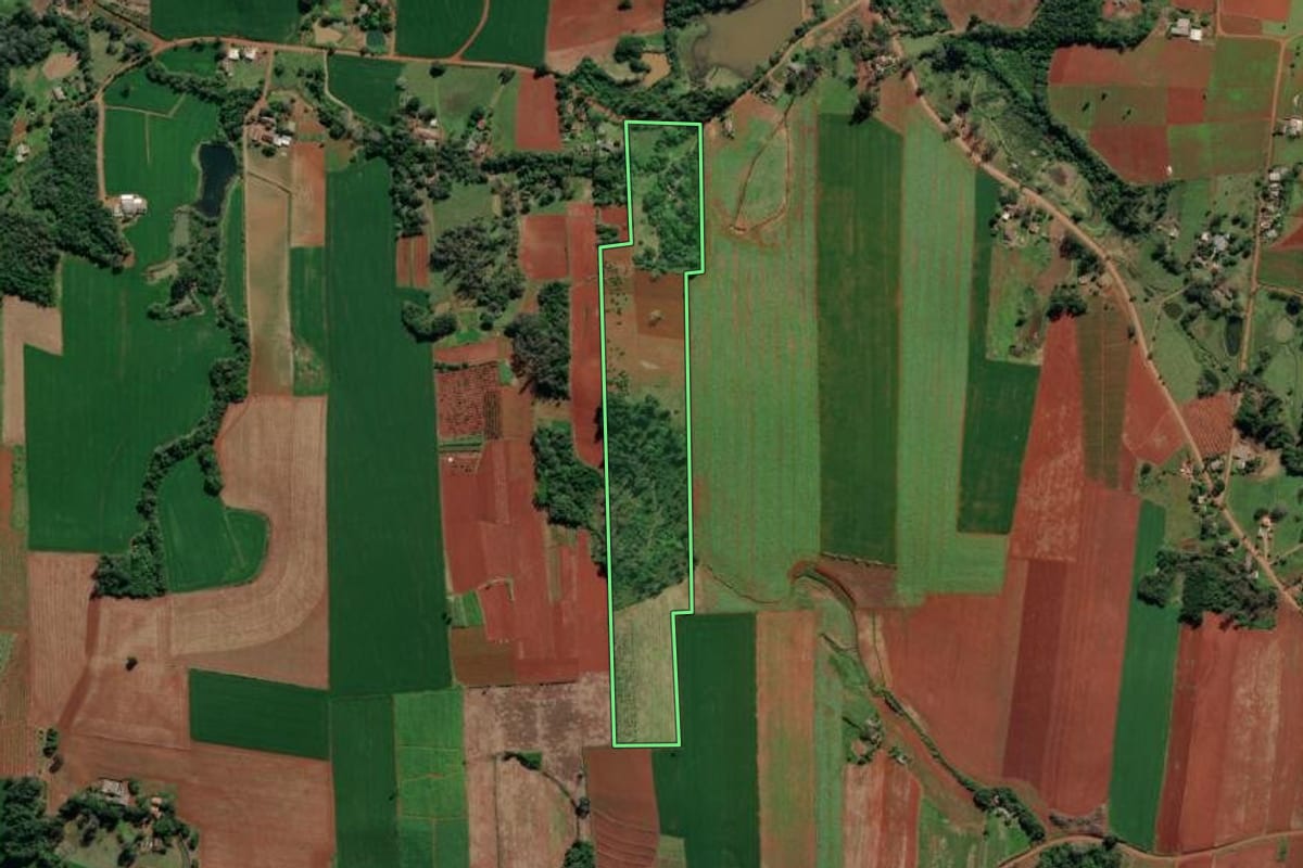 Imagem de satélite do imóvel rural em Venâncio Aires (RS), com o contorno declarado no CAR desenhado por cima.
