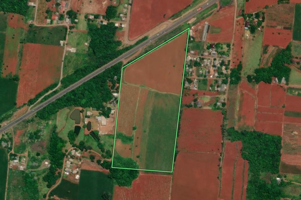 Imagem de satélite do imóvel rural em Venâncio Aires (RS), com o contorno declarado no CAR desenhado por cima.