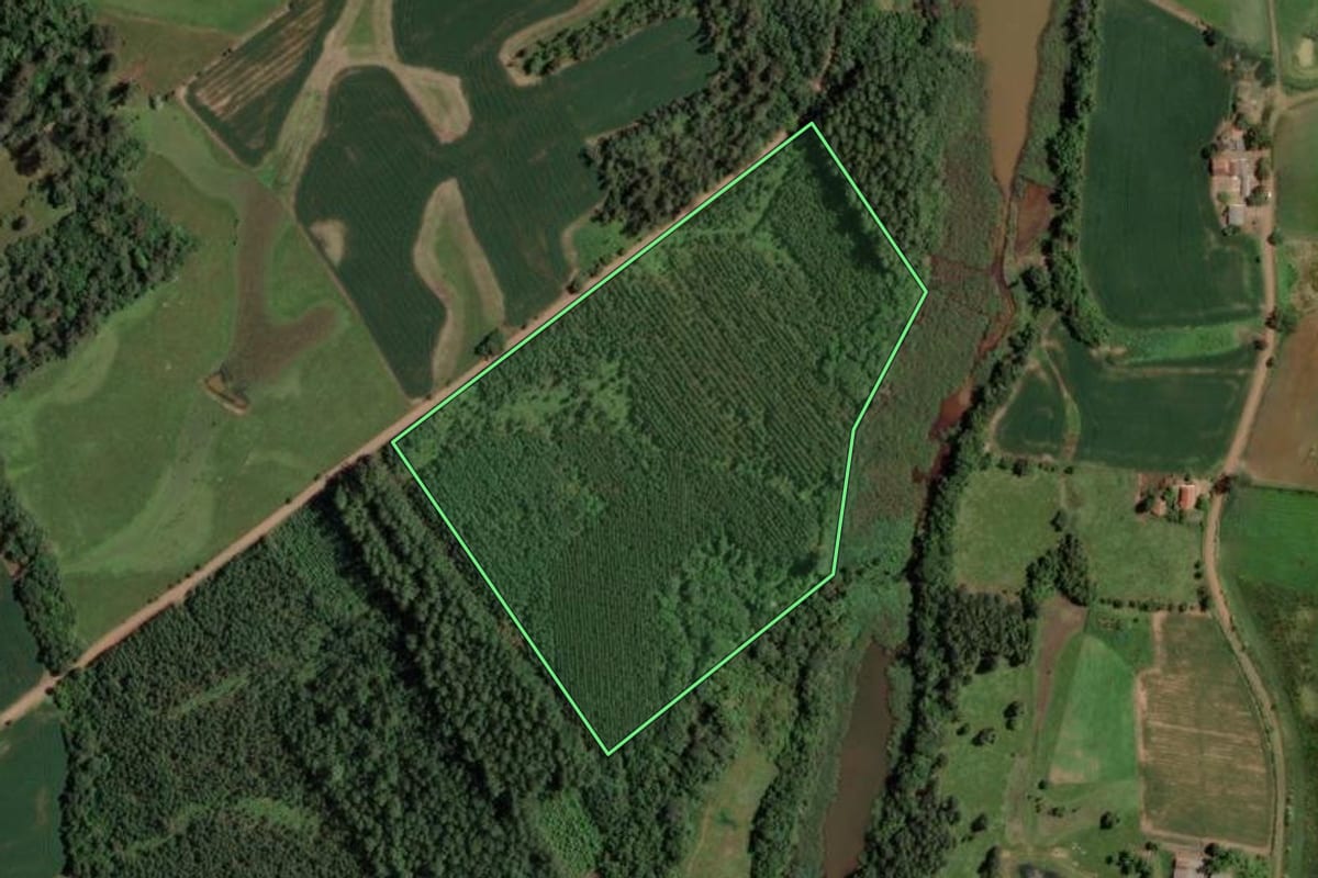 Imagem de satélite do imóvel rural em Venâncio Aires (RS), com o contorno declarado no CAR desenhado por cima.