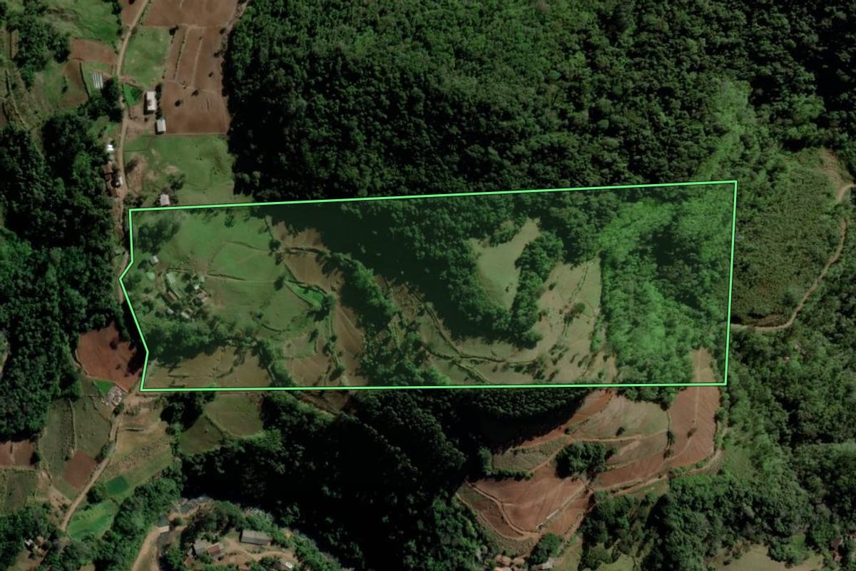 Imagem de satélite do imóvel rural em Venâncio Aires (RS), com o contorno declarado no CAR desenhado por cima.