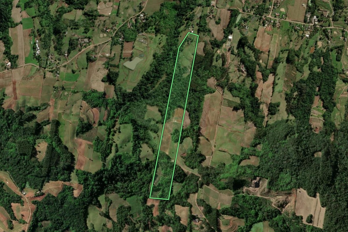 Imagem de satélite do imóvel rural em Venâncio Aires (RS), com o contorno declarado no CAR desenhado por cima.