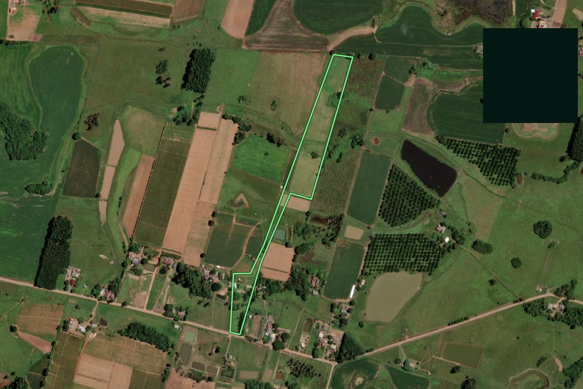 Imagem de satélite do imóvel rural em Venâncio Aires (RS), com o contorno declarado no CAR desenhado por cima.