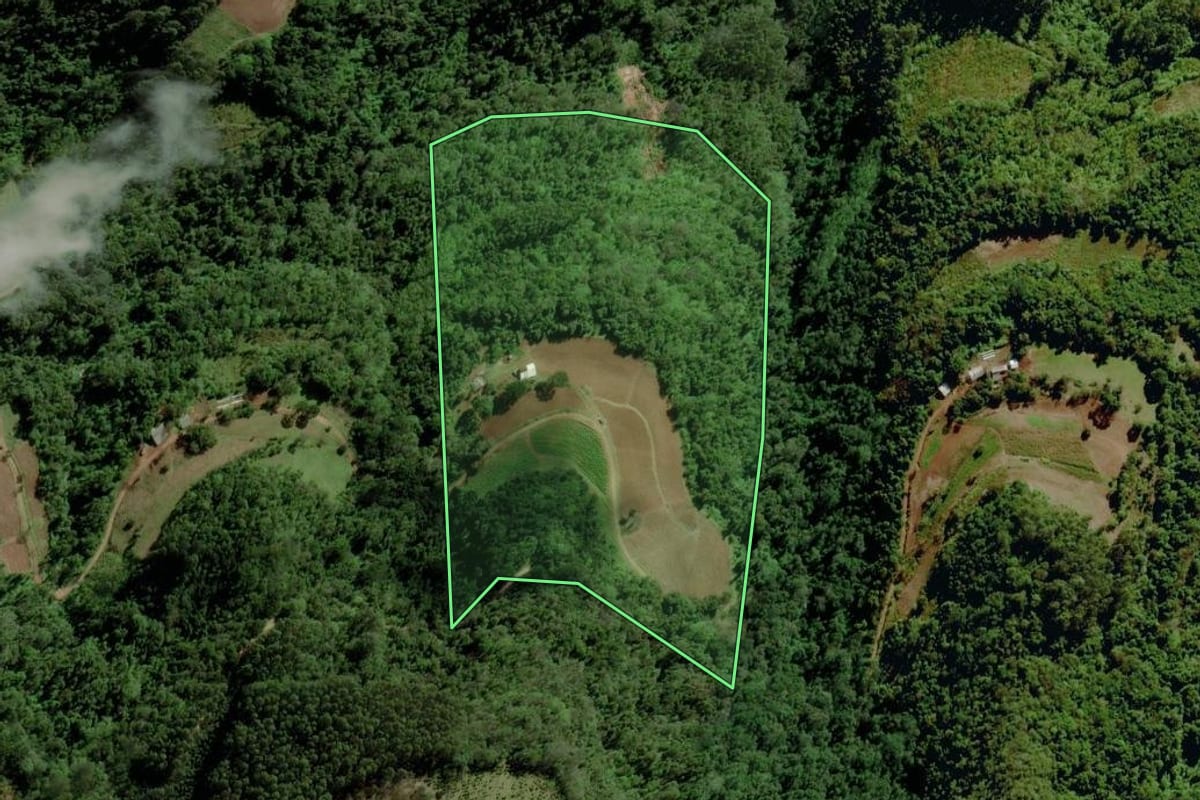 Imagem de satélite do imóvel rural em Venâncio Aires (RS), com o contorno declarado no CAR desenhado por cima.