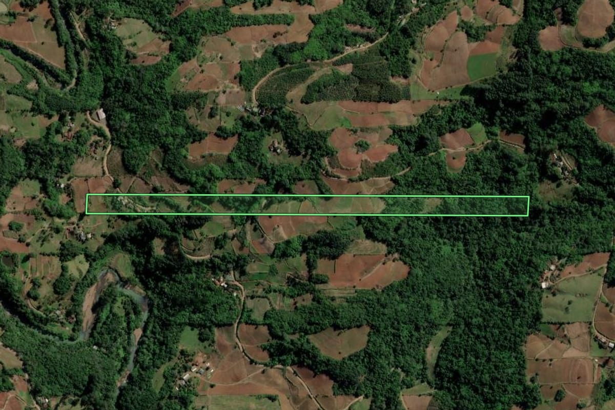 Imagem de satélite do imóvel rural em Venâncio Aires (RS), com o contorno declarado no CAR desenhado por cima.