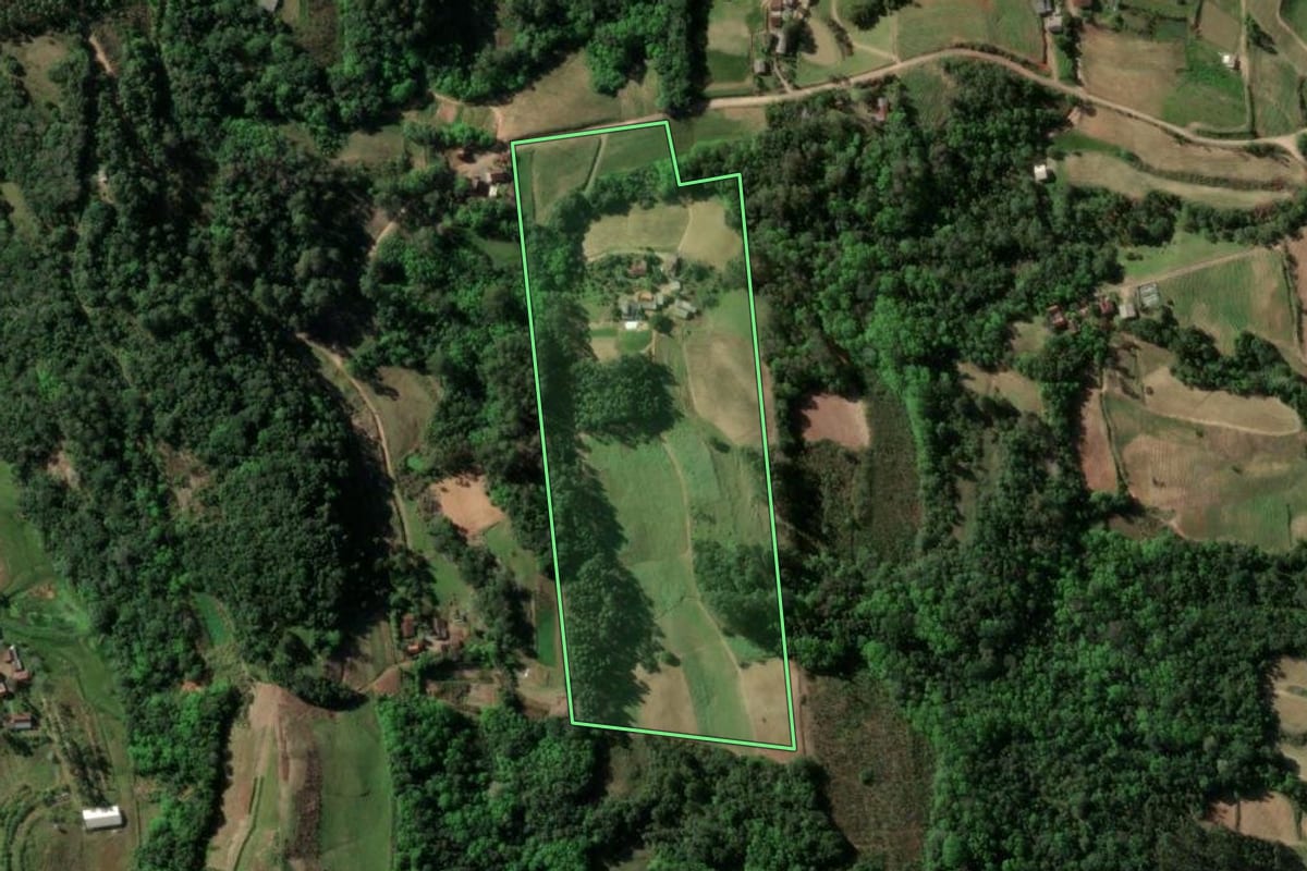 Imagem de satélite do imóvel rural em Venâncio Aires (RS), com o contorno declarado no CAR desenhado por cima.
