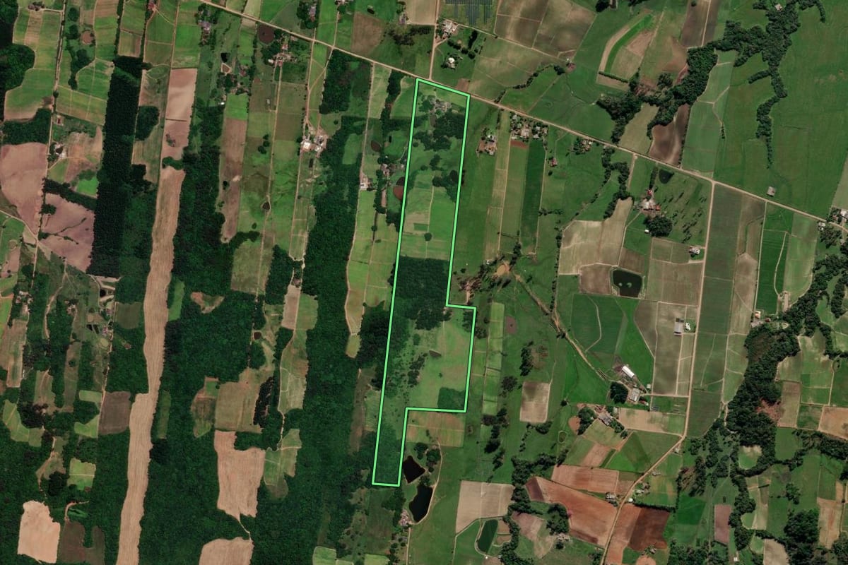 Imagem de satélite do imóvel rural em Venâncio Aires (RS), com o contorno declarado no CAR desenhado por cima.