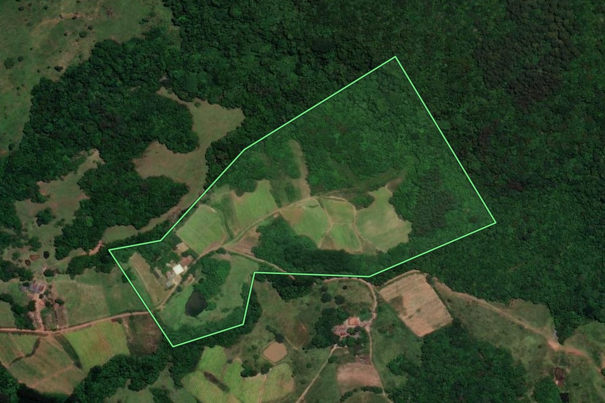 Imagem de satélite do imóvel rural em Venâncio Aires (RS), com o contorno declarado no CAR desenhado por cima.