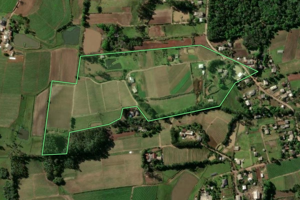 Imagem de satélite do imóvel rural em Venâncio Aires (RS), com o contorno declarado no CAR desenhado por cima.