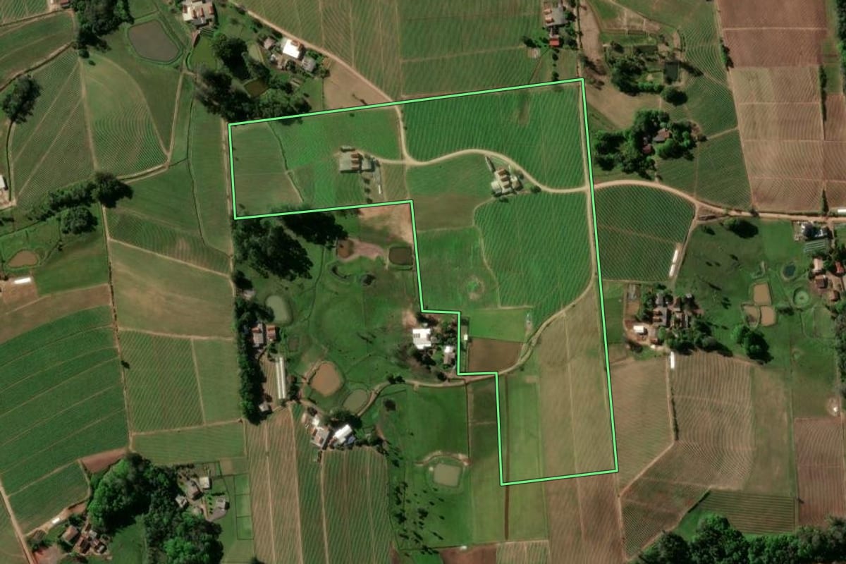 Imagem de satélite do imóvel rural em Venâncio Aires (RS), com o contorno declarado no CAR desenhado por cima.