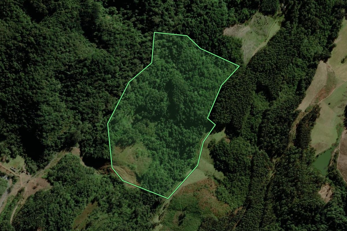 Imagem de satélite do imóvel rural em Venâncio Aires (RS), com o contorno declarado no CAR desenhado por cima.