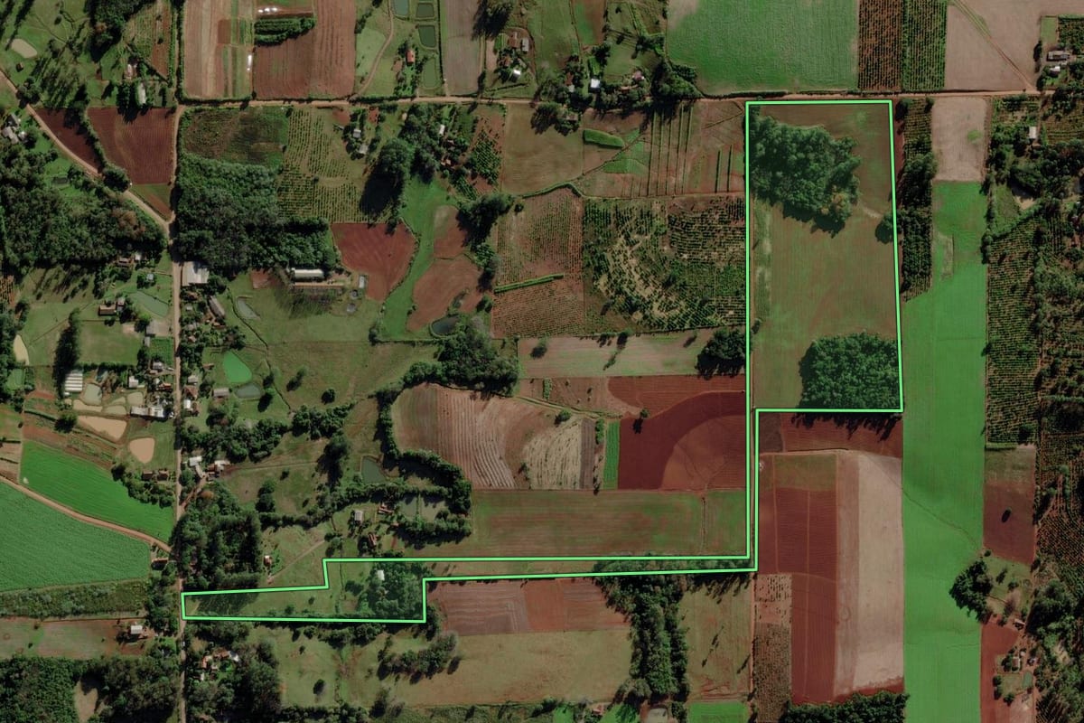 Imagem de satélite do imóvel rural em Venâncio Aires (RS), com o contorno declarado no CAR desenhado por cima.