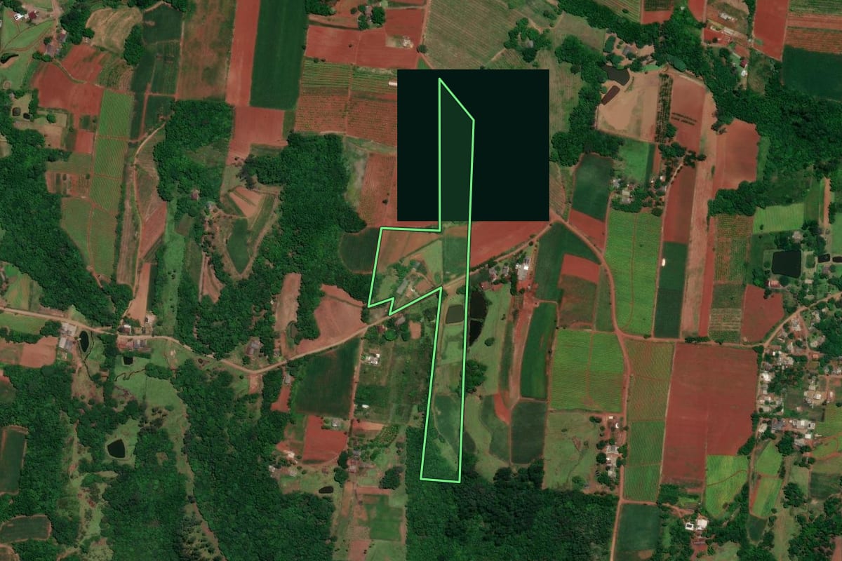 Imagem de satélite do imóvel rural em Venâncio Aires (RS), com o contorno declarado no CAR desenhado por cima.