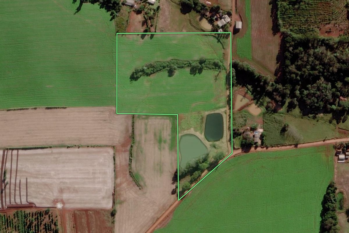 Imagem de satélite do imóvel rural em Venâncio Aires (RS), com o contorno declarado no CAR desenhado por cima.