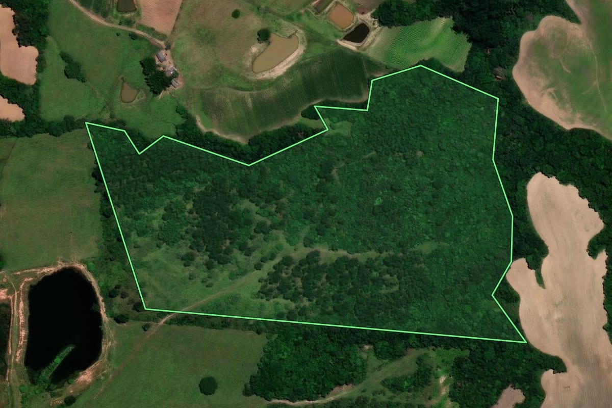 Imagem de satélite do imóvel rural em Venâncio Aires (RS), com o contorno declarado no CAR desenhado por cima.
