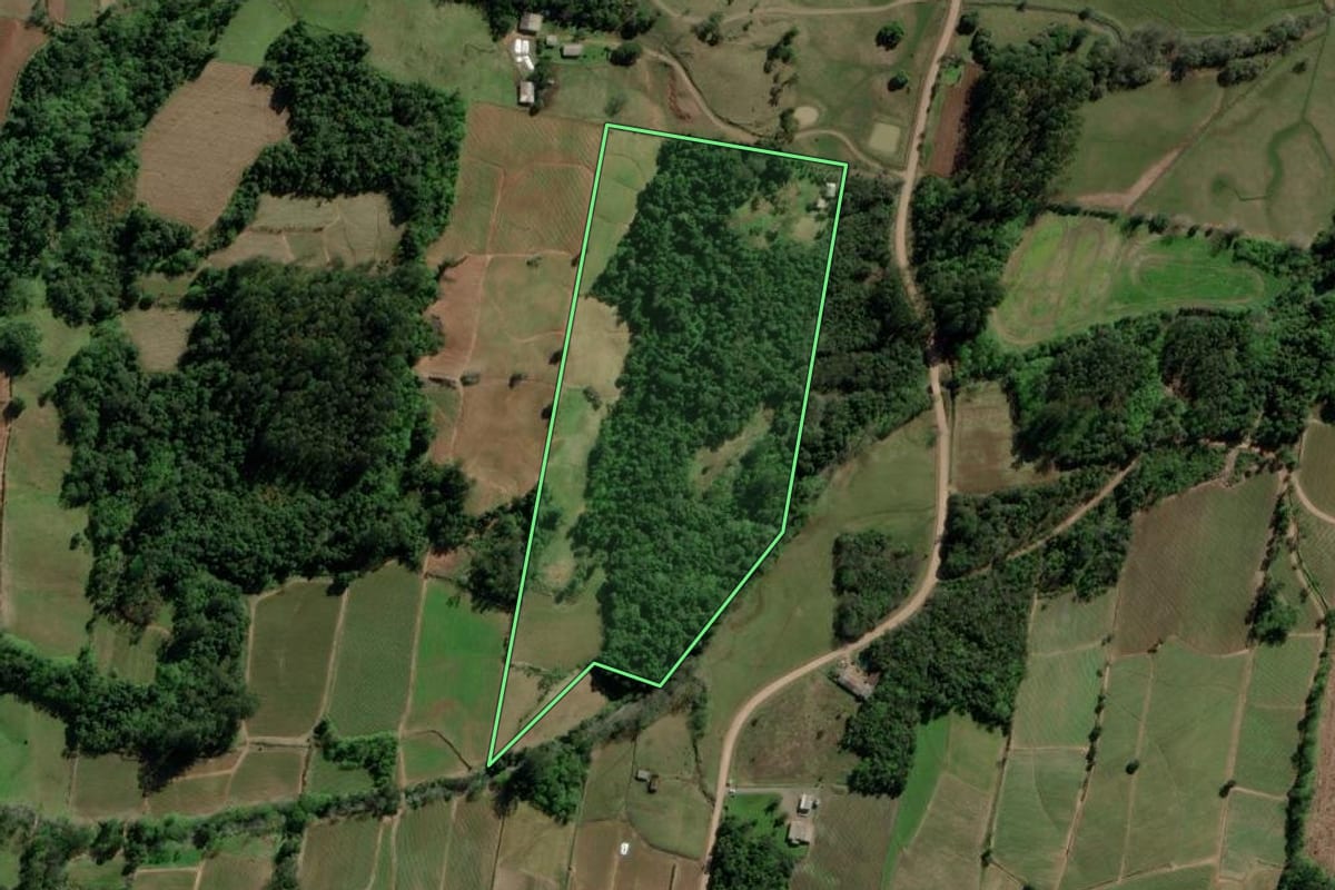 Imagem de satélite do imóvel rural em Venâncio Aires (RS), com o contorno declarado no CAR desenhado por cima.
