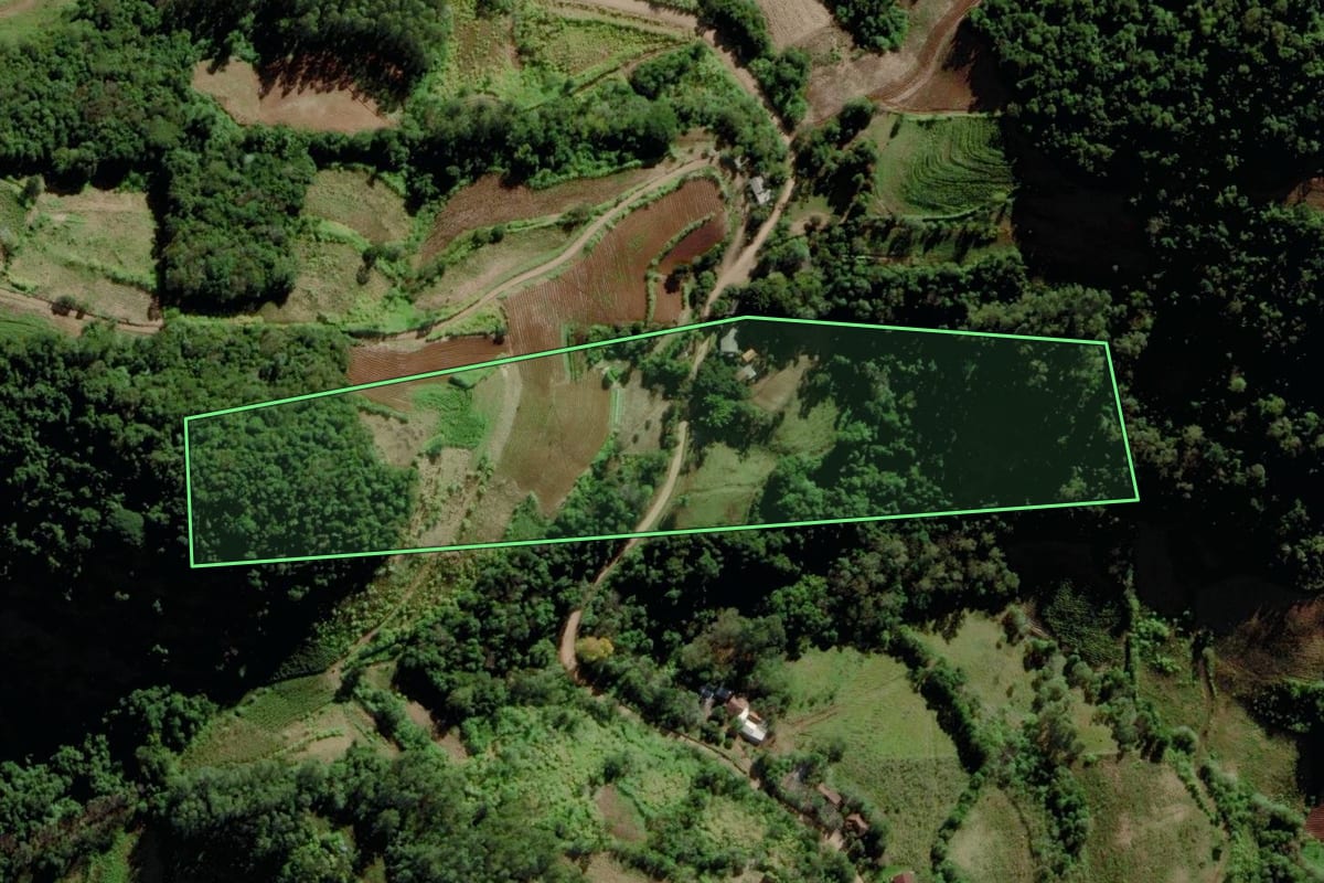 Imagem de satélite do imóvel rural em Venâncio Aires (RS), com o contorno declarado no CAR desenhado por cima.