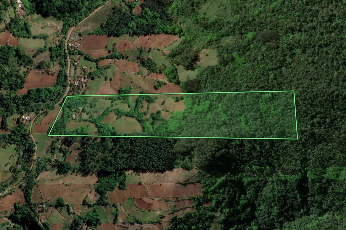 Imagem de satélite do imóvel rural em Venâncio Aires (RS), com o contorno declarado no CAR desenhado por cima.