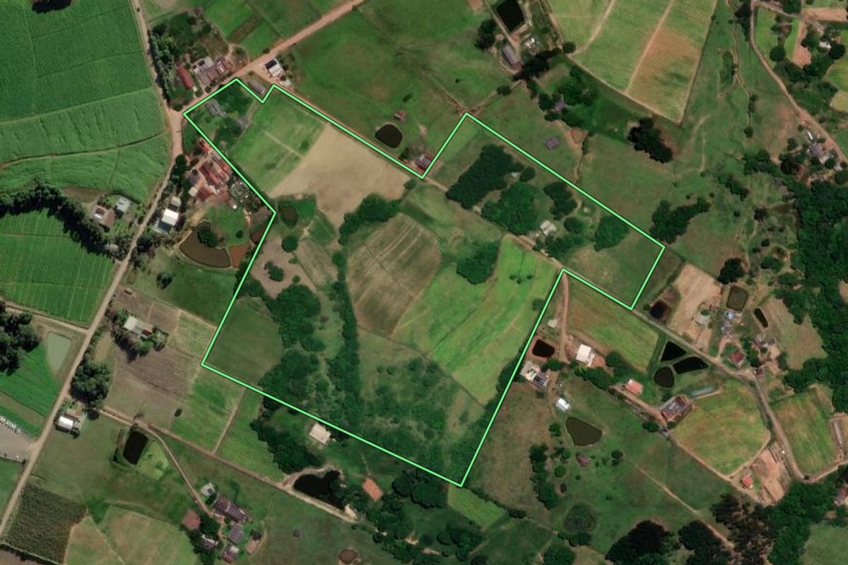 Imagem de satélite do imóvel rural em Venâncio Aires (RS), com o contorno declarado no CAR desenhado por cima.