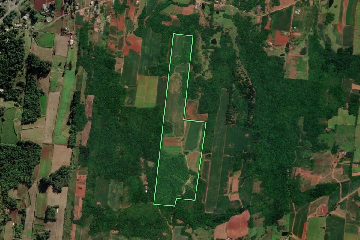Imagem de satélite do imóvel rural em Venâncio Aires (RS), com o contorno declarado no CAR desenhado por cima.