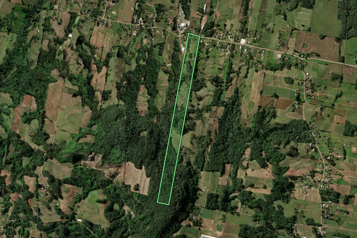 Imagem de satélite do imóvel rural em Venâncio Aires (RS), com o contorno declarado no CAR desenhado por cima.